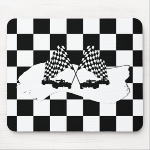 Mousepad O sinalizador do verificador e os carros de corrid