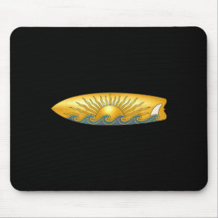 Mousepad O sol com prancha de surfe e ondas do mar surfando
