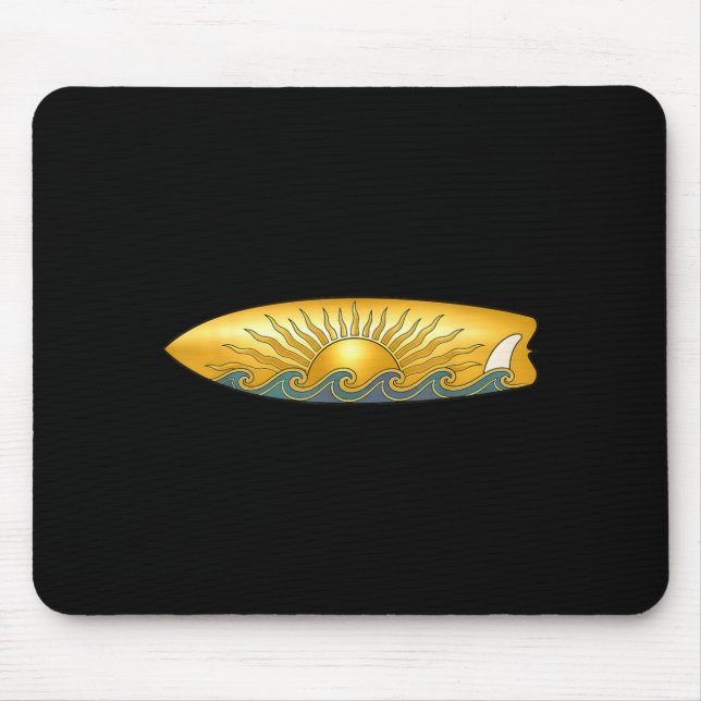 Mousepad O sol com prancha de surfe e ondas do mar surfando (Frente)