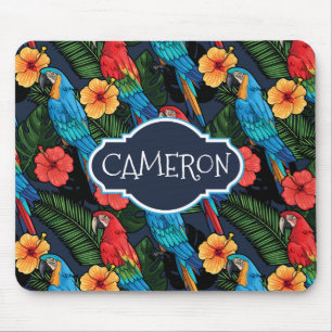 Mousepad O teste padrão do Macaw e do hibiscus adiciona