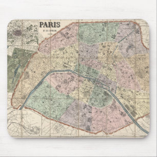 Mousepad O velho mapa da cidade de Vintage em Paris, Franç