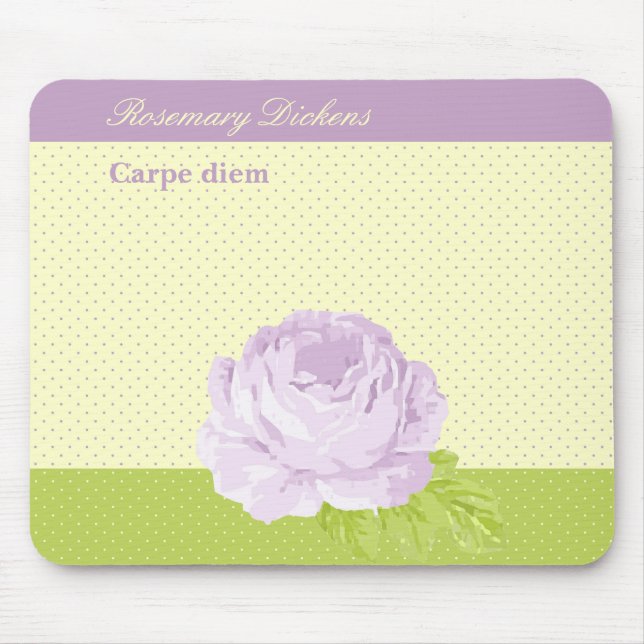 Mousepad O verde amarelo Polkadots da lavanda e aumentou (Frente)