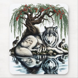 Mousepad Oásis da Família Serene Wolf em Natureza Idílica