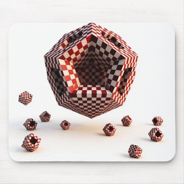 Mousepad Objetos Geométricos Xadrez Vermelho e Branco (Frente)