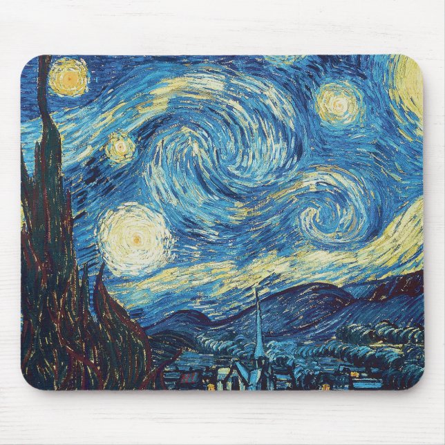 Mousepad Obra-Prima Vintage Azul Noite Estrelada de Van Gog (Frente)