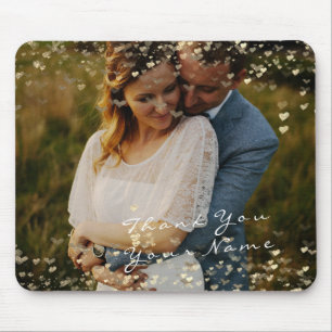 Mousepad Obrigado casal Favorece o Ouro de Foto Corações Co