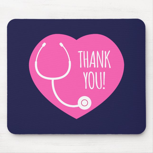 Mousepad Obrigado | Estetoscópio de Coração Rosa (Frente)