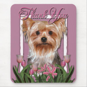 Mousepad Obrigado - tulipas cor-de-rosa - yorkshire terrier