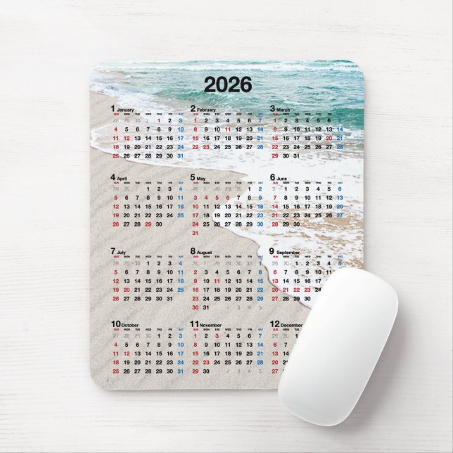 Mousepad Ocean Beach Sand 2026 Calendar  (Com mouse)