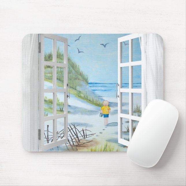 Mousepad Ocean Beach Window Watercolor (Com mouse)