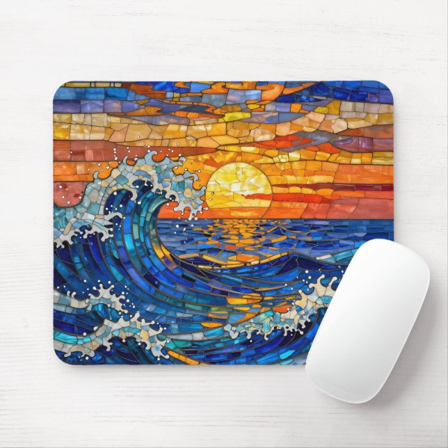 Mousepad Oceanic Coastal Ocean Waves Sunset   (Com mouse)