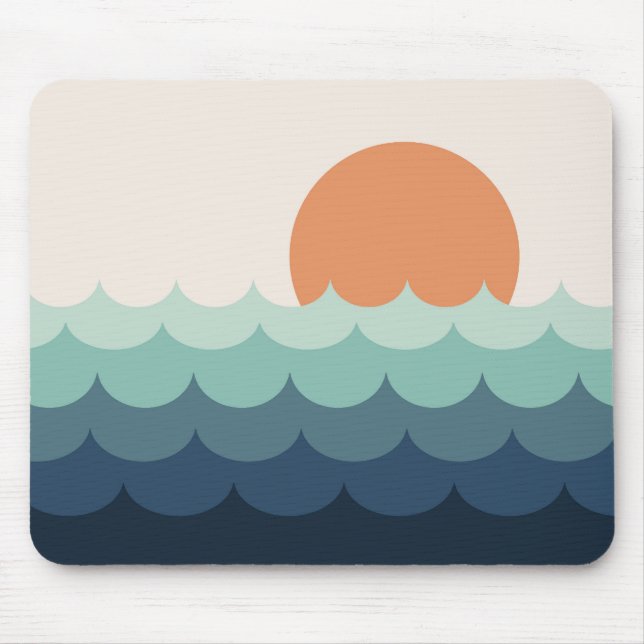 Mousepad Oceano azul ondulado no pôr do sol (Frente)