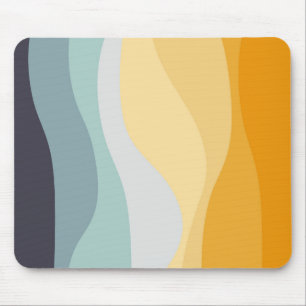 Mousepad Oceano ondulado com estilo retro azul e amarelo