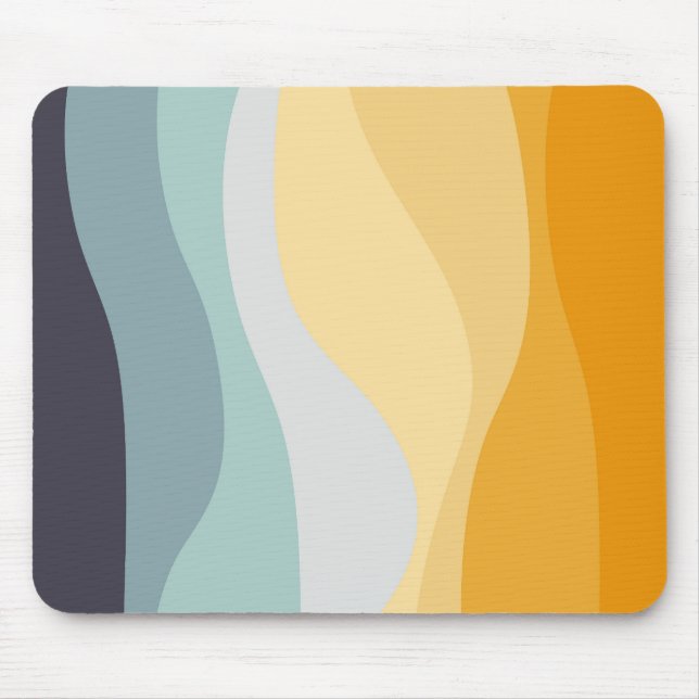 Mousepad Oceano ondulado com estilo retro azul e amarelo (Frente)