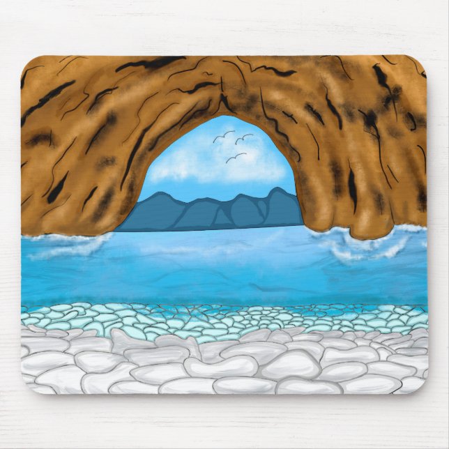 Mousepad Oceanos Montanhas Pássaros Canyon Nuvens Arte (Frente)