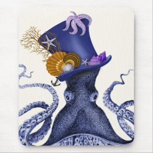 Mousepad Octopus com chapéu náutico