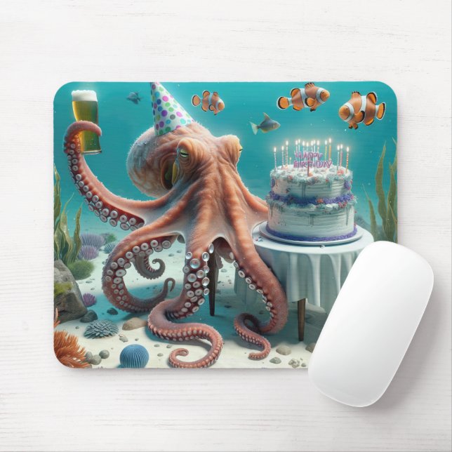 Mousepad Octopus de aniversário com cerveja (Com mouse)