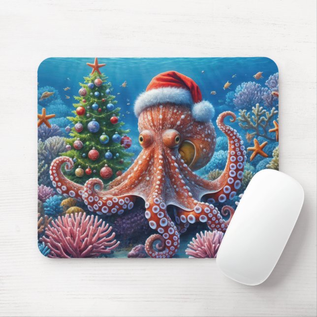 Mousepad Octopus Natal Com Papai Noel (Com mouse)