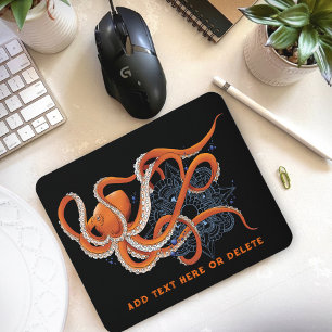 Mousepad Octopus Orange Mandala Blue