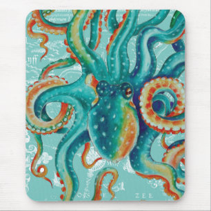 Mousepad Octopus Teto Vintage Map Watercolor
