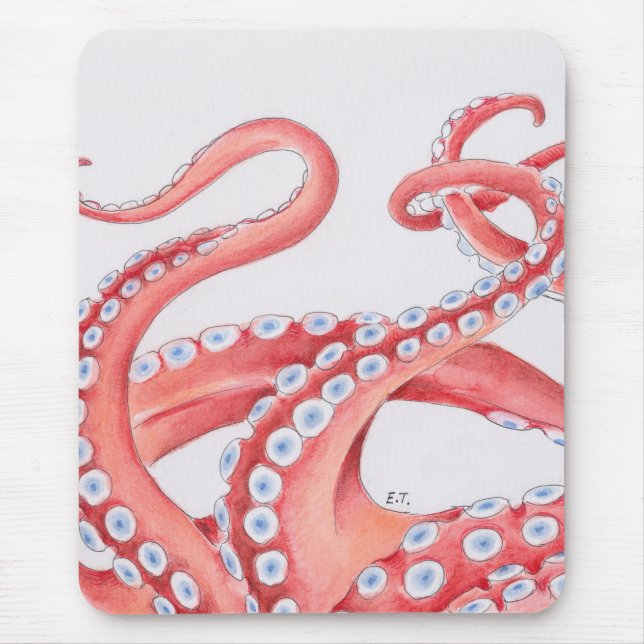 Mousepad Octopus Watercolor Vermelho (Frente)