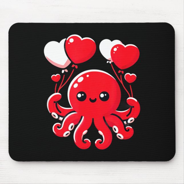 Mousepad Octopus With Heart Balloons Adorable Valentines Da (Frente)