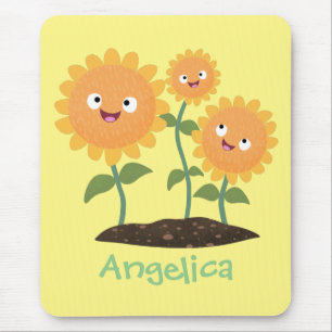 Mousepad Óculos bonitos girassóis felizes sorrindo ilustr