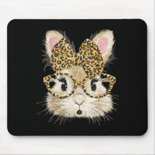 Mousepad óculos de rosto de coelho engraçado bandana leopar