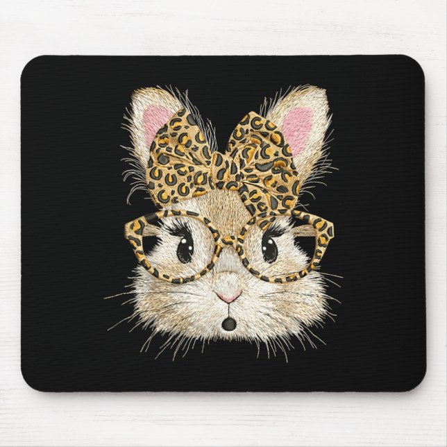 Mousepad óculos de rosto de coelho engraçado bandana leopar (Frente)