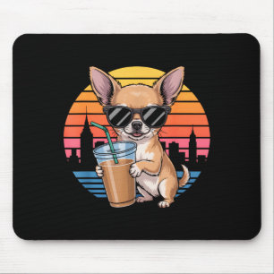 Mousepad Óculos de sol de chihuahua engraçados café gelado 