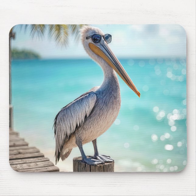 Mousepad Óculos de sol pelicanos Vestindo (Frente)