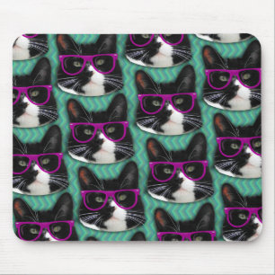 Mousepad Óculos Engraçados Padrão de Gato Tuxedo