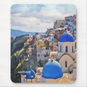 Mousepad Oia, Santorini. Pintura de Greece.Oil. Presente