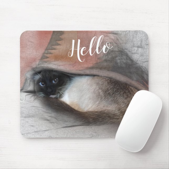 Mousepad Olá Adorável Peeking Blue Eyed Siamese Kitten (Com mouse)