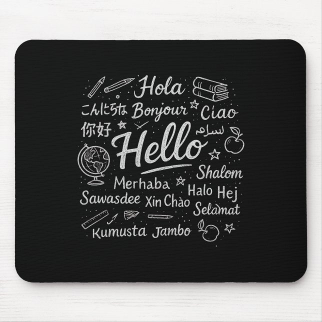 Mousepad Olá Em Diferentes Idiomas Viagem Férias Esl T (Frente)