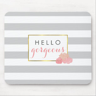 Mousepad Olá, Gorgeous Cinza Stripe e Blush Peony