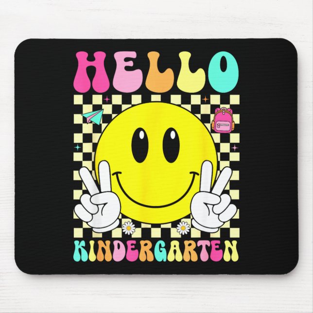 Mousepad Olá jardim de infância sorriso retrô rosto de volt (Frente)