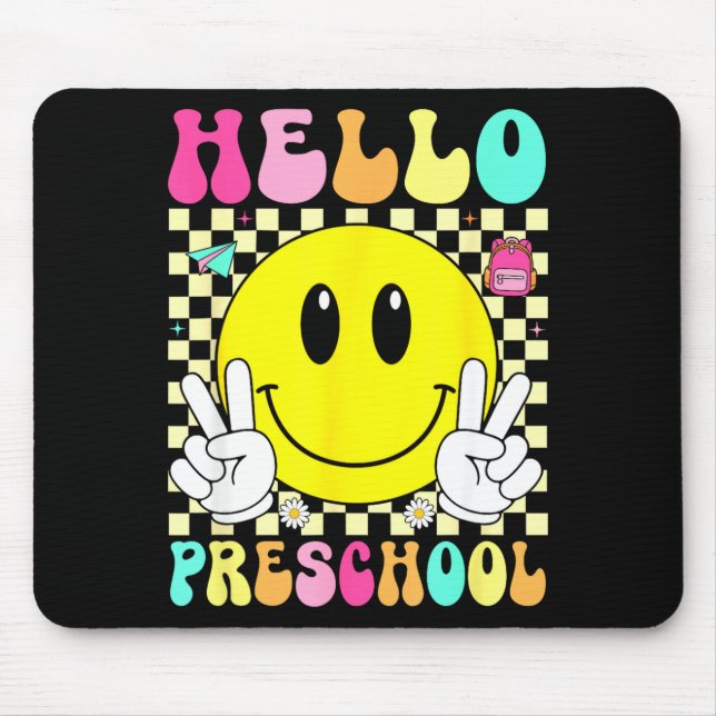 Mousepad Olá pré-escola sorriso retrô voltar à escola (Frente)