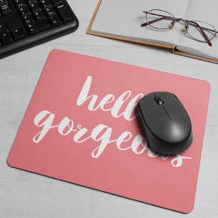 Mousepad Olá, Rosa Coral e Branco