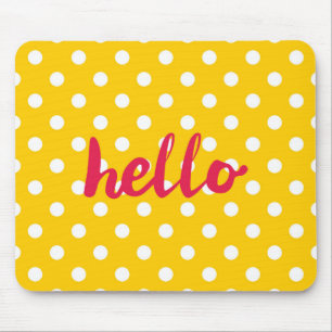 Mousepad Olá sobre fundo de bolinhas amarelo pastel