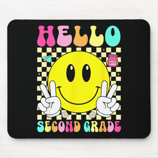 Mousepad Olá sorriso retro de segundo grau rosto de volta à (Frente)