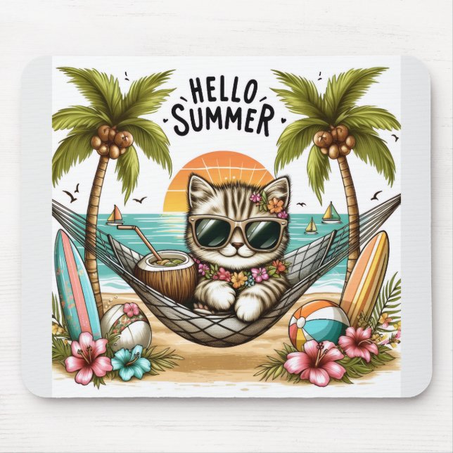 Mousepad Olá Verão Gato de Praia (Frente)