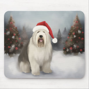 Mousepad Old English Sheepdog na neve de Natal