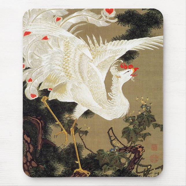 Mousepad Old Pine Tree e White Phoenix por Ito Jakuchu (Frente)