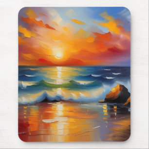 Mousepad Óleo Pintura do pôr do sol laranja sobre o oceano