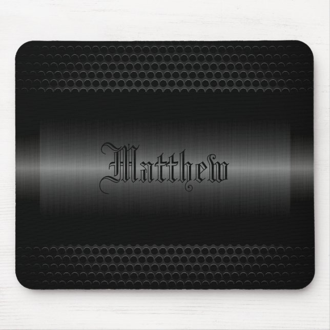 Mousepad Olhar de aço inoxidável brilhante preto do metal (Frente)