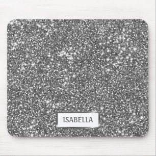 Mousepad Olhar de Textura Brilhante Prata Falsa & Nome Pers