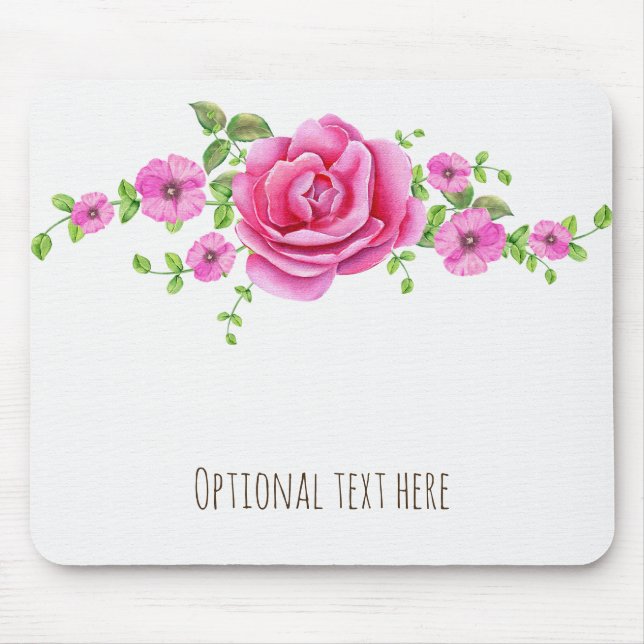 Mousepad Olhar para o Chique Elegante Floral Rosa (Frente)