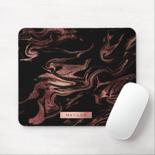 Mousepad Olho de mármore preto rosa de cobre elegante