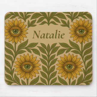 Mousepad Olho Girassol Vintage Floral Nome Personalizado Mo